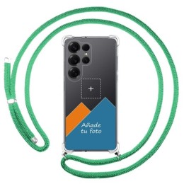 Personaliza tu Funda Colgante Transparente para Samsung Galaxy S25 Ultra 5G con Cordon Verde Agua Dibujo Personalizada