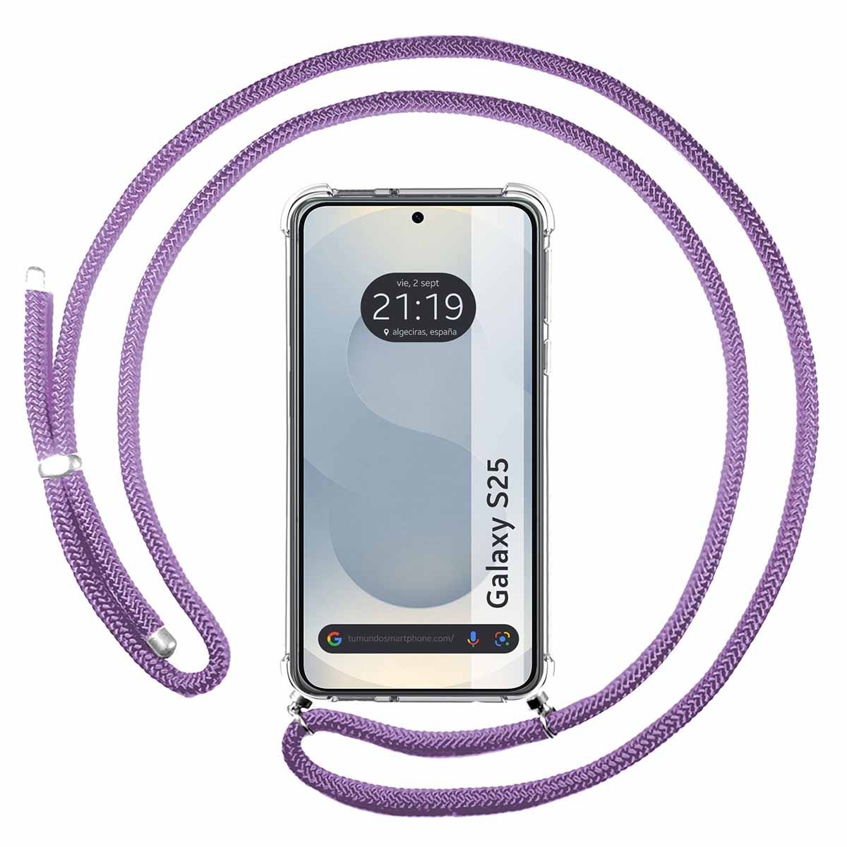 Funda Colgante Transparente para Samsung Galaxy S25 5G con Cordon Morado