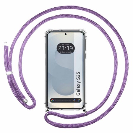 Funda Colgante Transparente para Samsung Galaxy S25 5G con Cordon Morado
