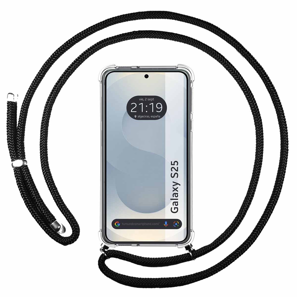 Funda Colgante Transparente para Samsung Galaxy S25 5G con Cordon Negro