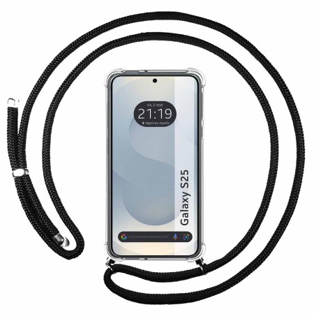 Funda Colgante Transparente para Samsung Galaxy S25 5G con Cordon Negro