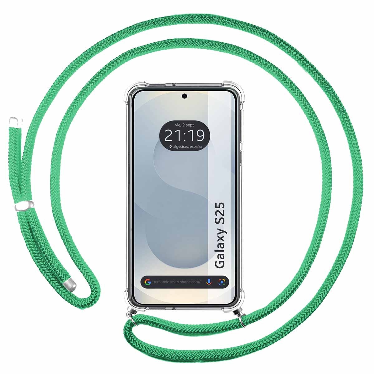 Funda Colgante Transparente para Samsung Galaxy S25 5G con Cordon Verde Agua