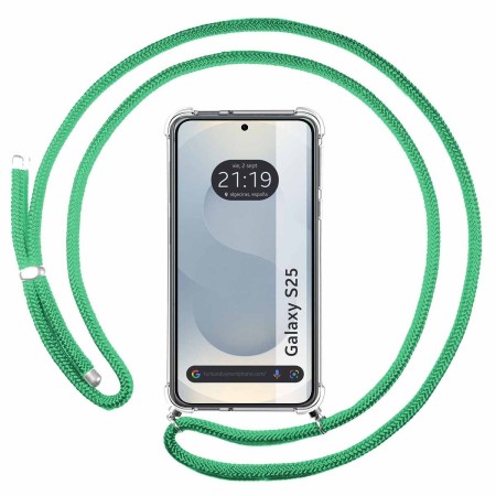 Funda Colgante Transparente para Samsung Galaxy S25 5G con Cordon Verde Agua