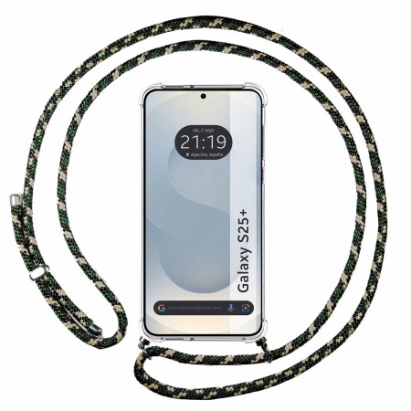 Funda Colgante Transparente para Samsung Galaxy S25+ Plus 5G con Cordon Verde / Dorado