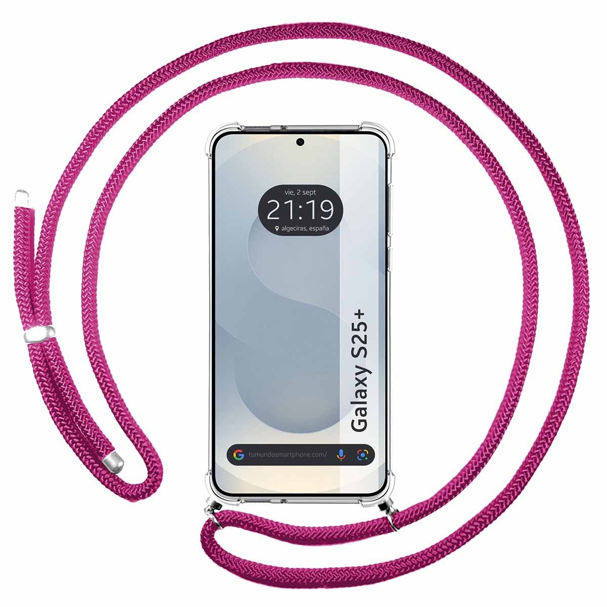 Funda Colgante Transparente para Samsung Galaxy S25+ Plus 5G con Cordon Rosa Fucsia