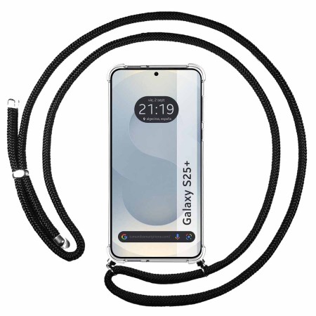 Funda Colgante Transparente para Samsung Galaxy S25+ Plus 5G con Cordon Negro