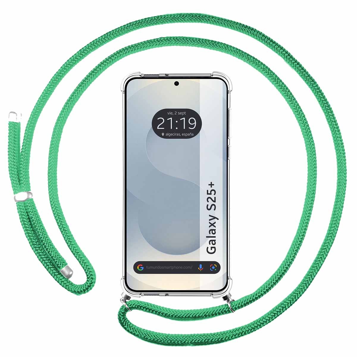 Funda Colgante Transparente para Samsung Galaxy S25+ Plus 5G con Cordon Verde Agua