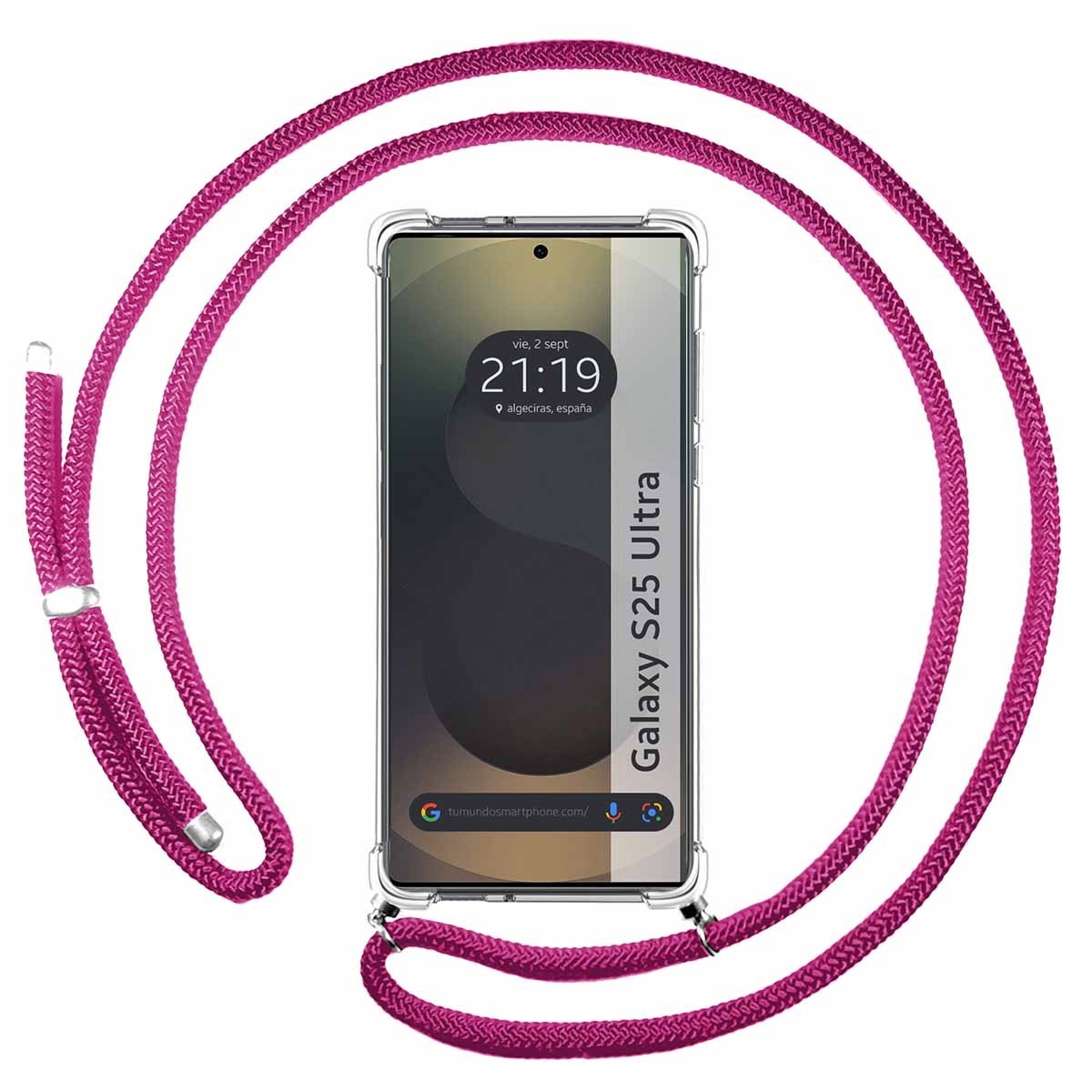 Funda Colgante Transparente para Samsung Galaxy S25 Ultra 5G con Cordon Rosa Fucsia