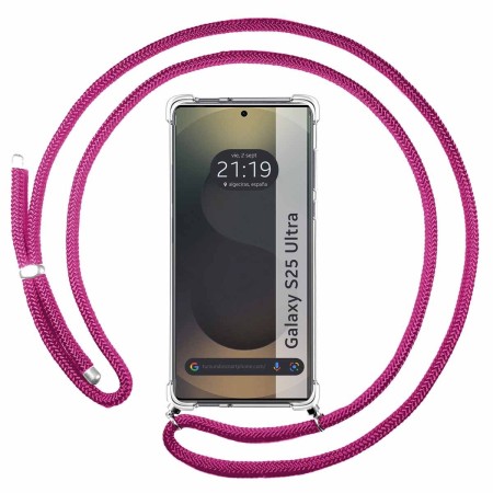 Funda Colgante Transparente para Samsung Galaxy S25 Ultra 5G con Cordon Rosa Fucsia