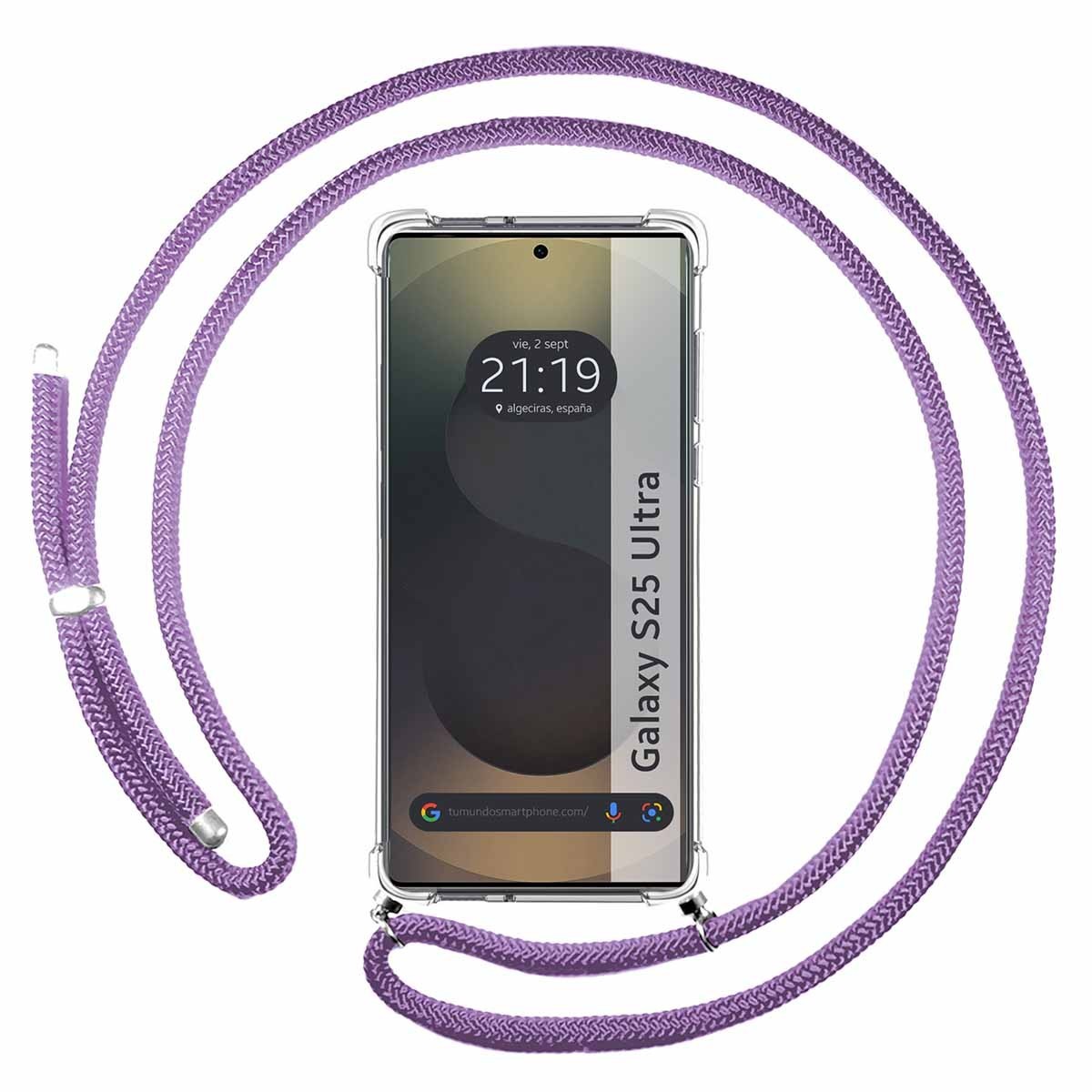 Funda Colgante Transparente para Samsung Galaxy S25 Ultra 5G con Cordon Morado
