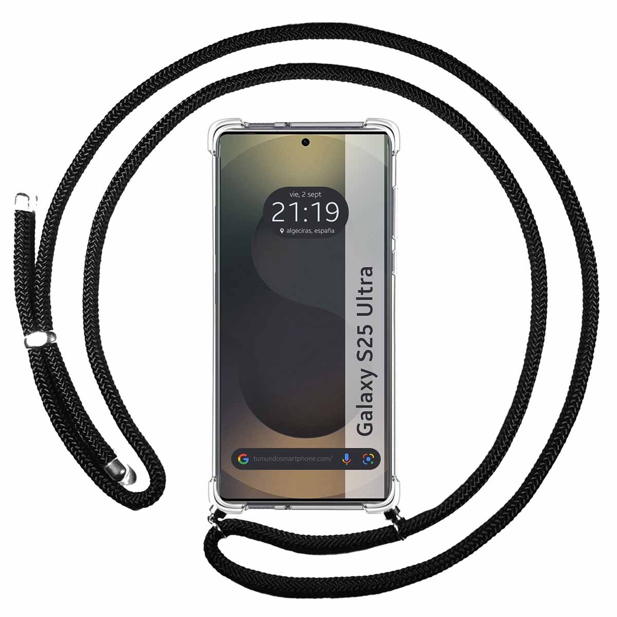 Funda Colgante Transparente para Samsung Galaxy S25 Ultra 5G con Cordon Negro