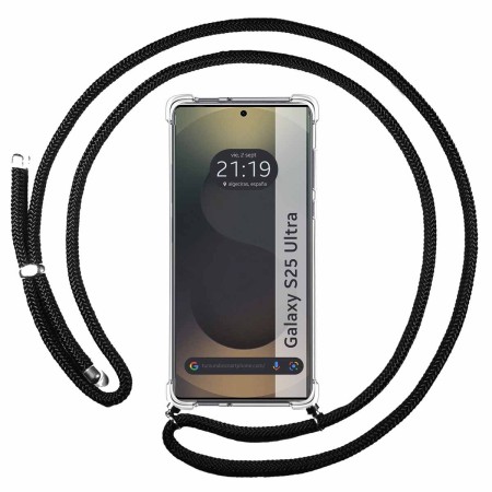 Funda Colgante Transparente para Samsung Galaxy S25 Ultra 5G con Cordon Negro