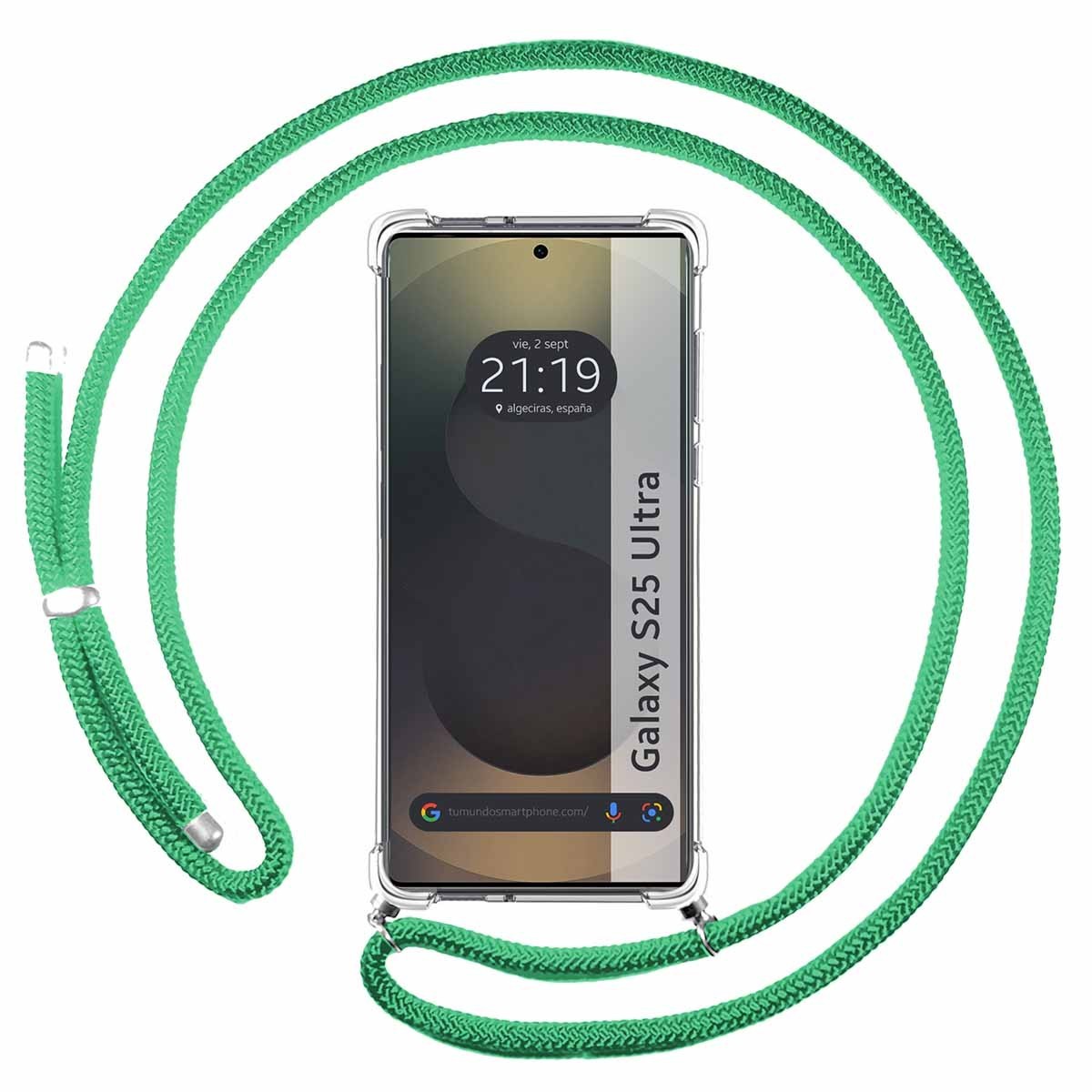 Funda Colgante Transparente para Samsung Galaxy S25 Ultra 5G con Cordon Verde Agua