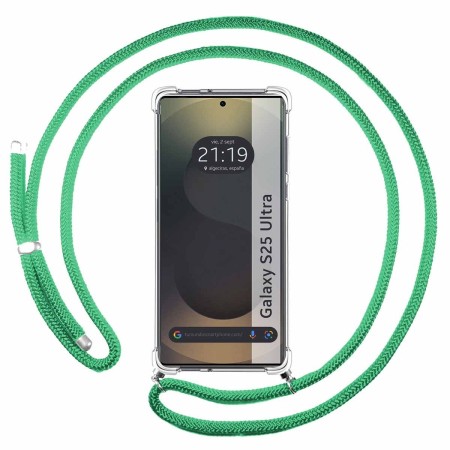 Funda Colgante Transparente para Samsung Galaxy S25 Ultra 5G con Cordon Verde Agua