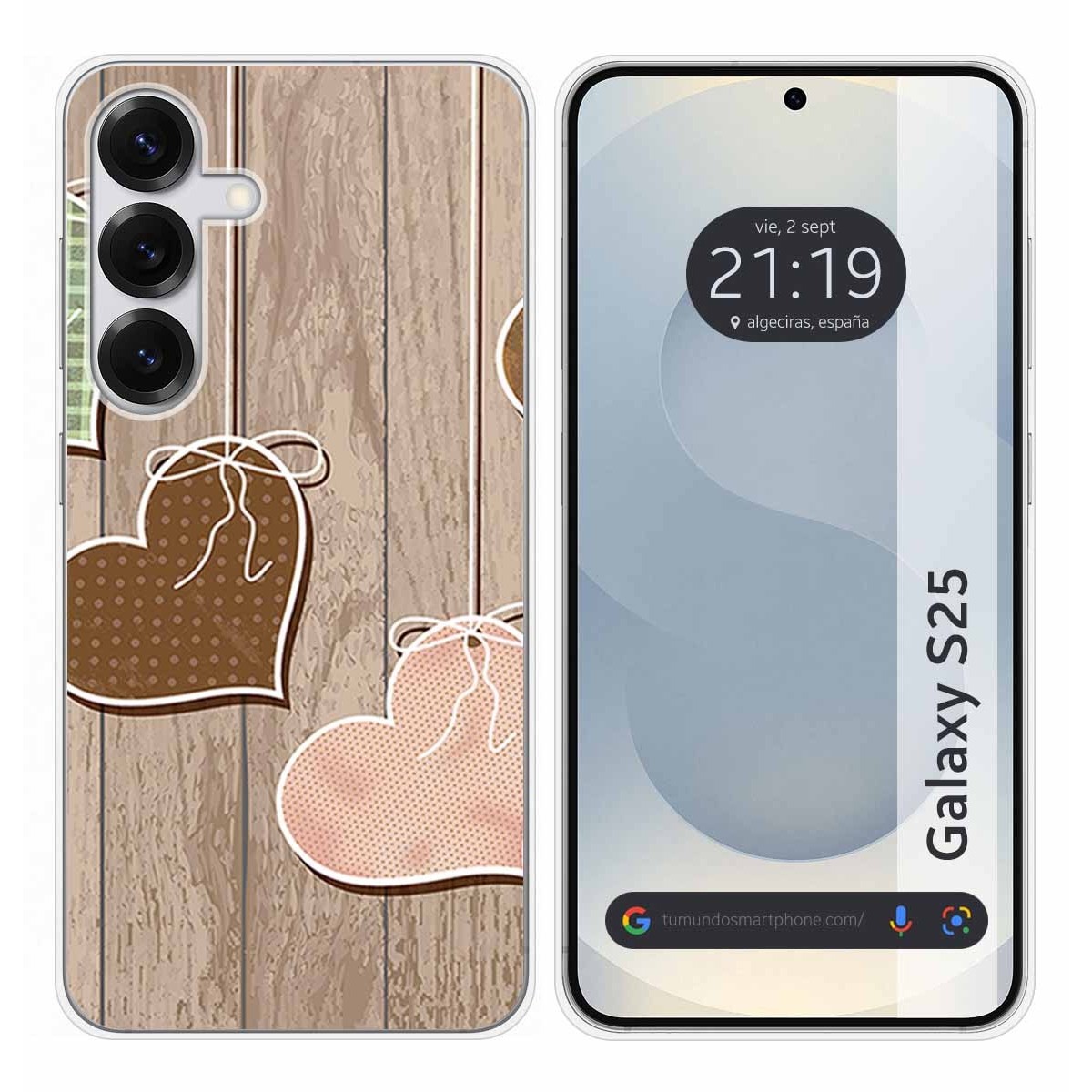 Funda Silicona para Samsung Galaxy S25 5G diseño Corazones Madera Dibujos