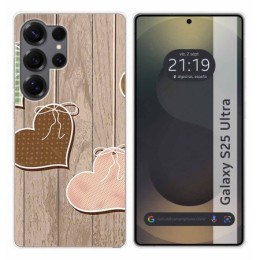Funda Silicona para Samsung Galaxy S25 Ultra 5G diseño Corazones Madera Dibujos