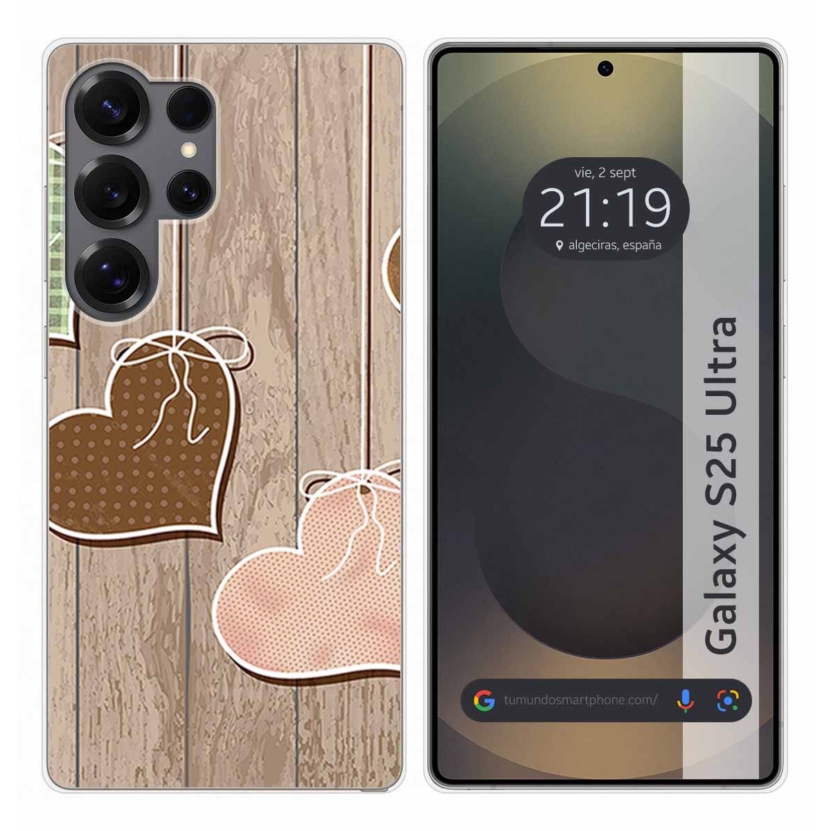 Funda Silicona para Samsung Galaxy S25 Ultra 5G diseño Corazones Madera Dibujos