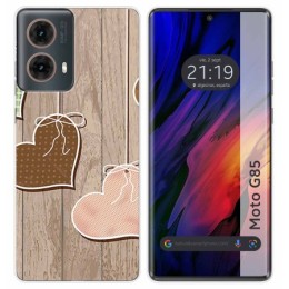 Funda Silicona para Motorola Moto G85 5G diseño Corazones Madera Dibujos