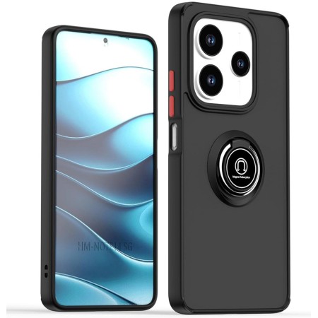 Funda Mate con Borde Negro y Anillo Giratorio 360 para Xiaomi Redmi Note 14 5G