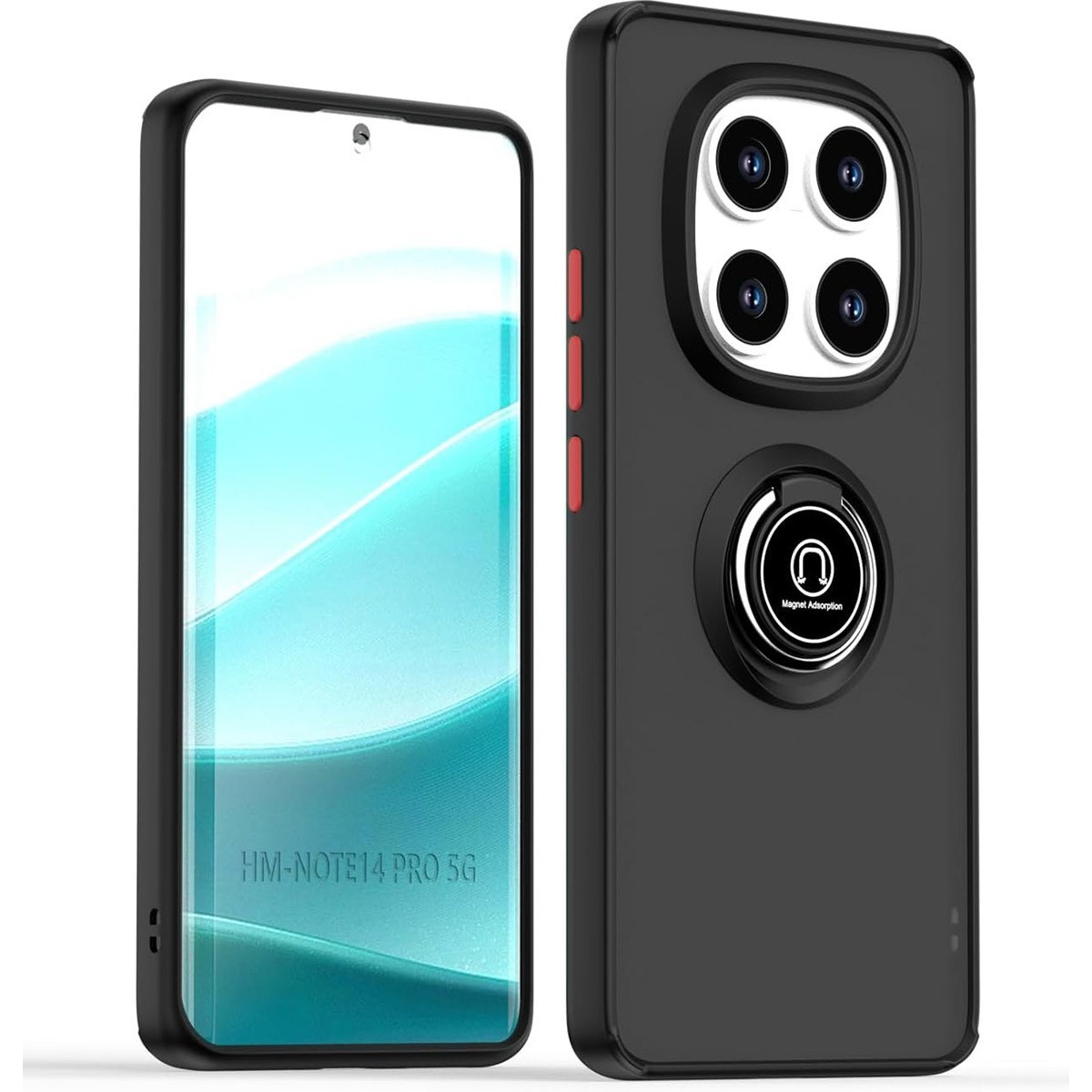 Funda Mate con Borde Negro y Anillo Giratorio 360 para Xiaomi Redmi Note 14 Pro 5G