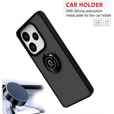 Funda Mate con Borde Negro y Anillo Giratorio 360 para Xiaomi Redmi Note 14 Pro 5G