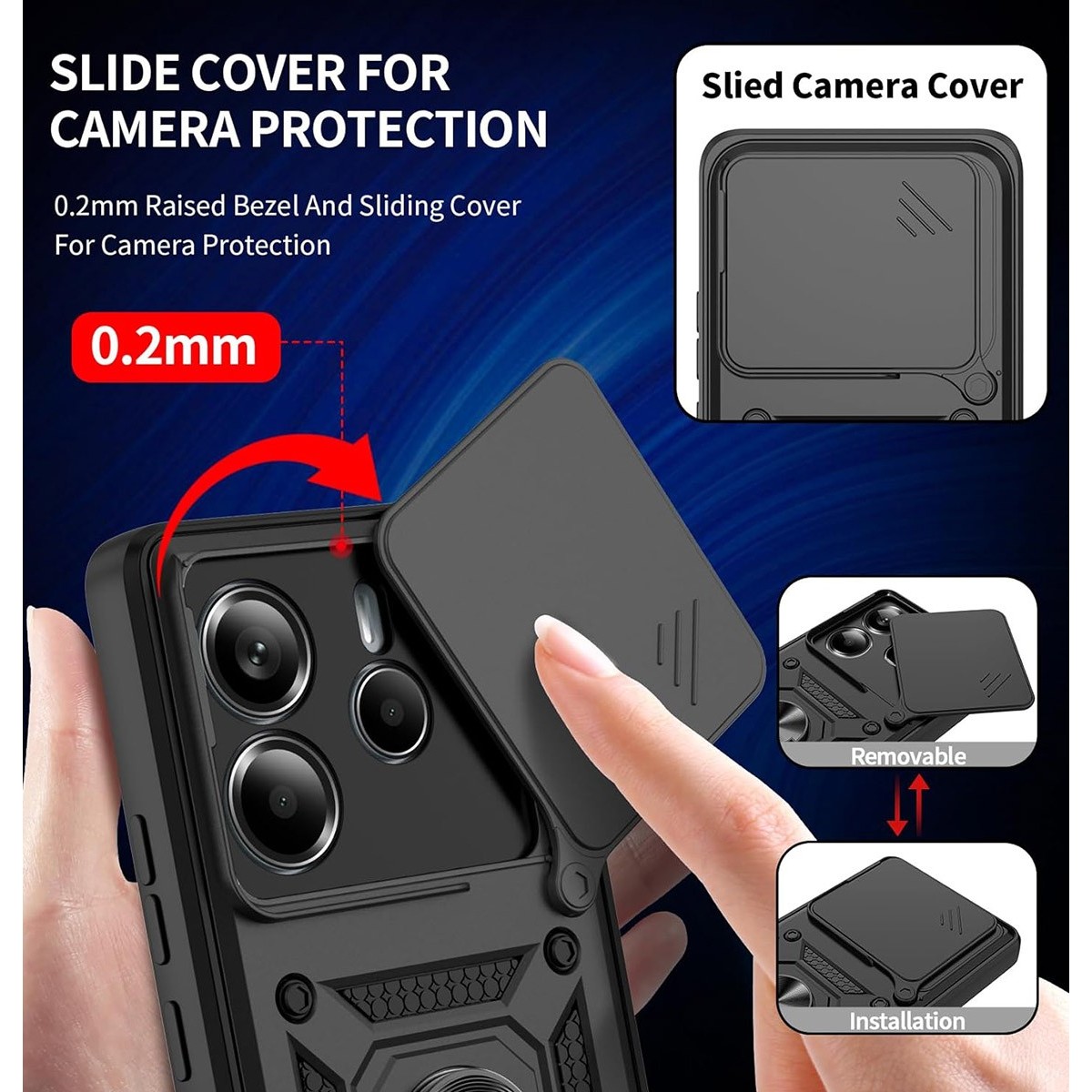 Funda Tough Armor con Anillo Giratorio Negra para Xiaomi Redmi Note 14 5G