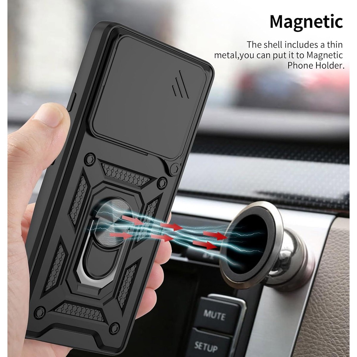 Funda Tough Armor con Anillo Giratorio Negra para Xiaomi Redmi Note 14 5G