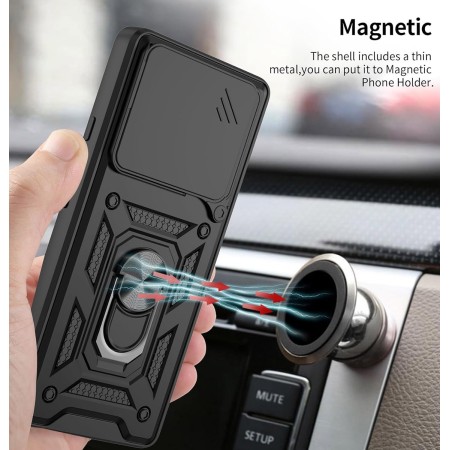 Funda Tough Armor con Anillo Giratorio Negra para Xiaomi Redmi Note 14 5G