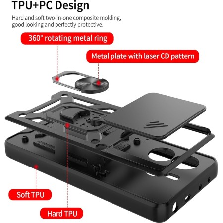 Funda Tough Armor con Anillo Giratorio Negra para Xiaomi Redmi Note 14 5G