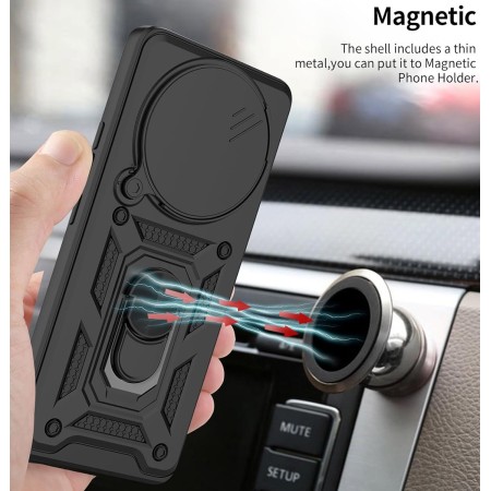 Funda Tough Armor con Anillo Giratorio Negra para Xiaomi Redmi Note 14 Pro 5G