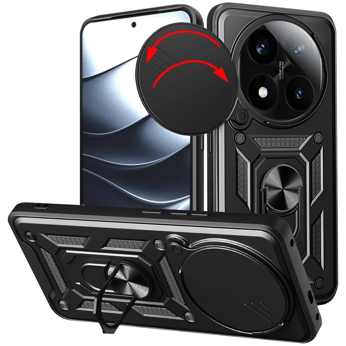 Funda Tough Armor con Anillo Giratorio Negra para Xiaomi Redmi Note 14 Pro+ Plus 5G