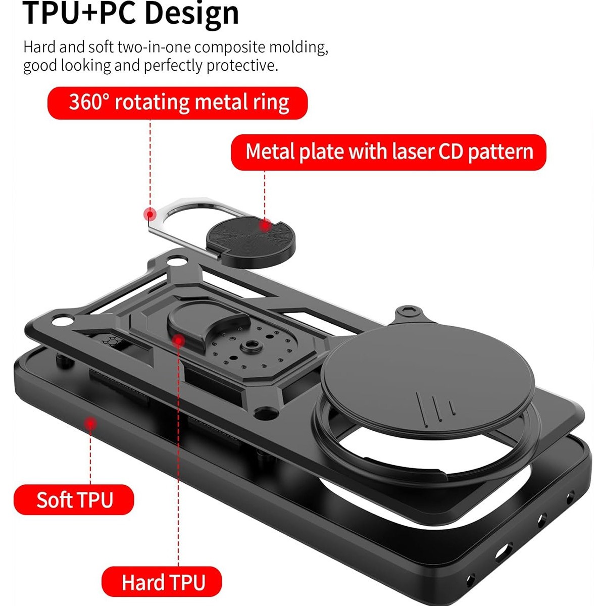 Funda Tough Armor con Anillo Giratorio Negra para Xiaomi Redmi Note 14 Pro+ Plus 5G