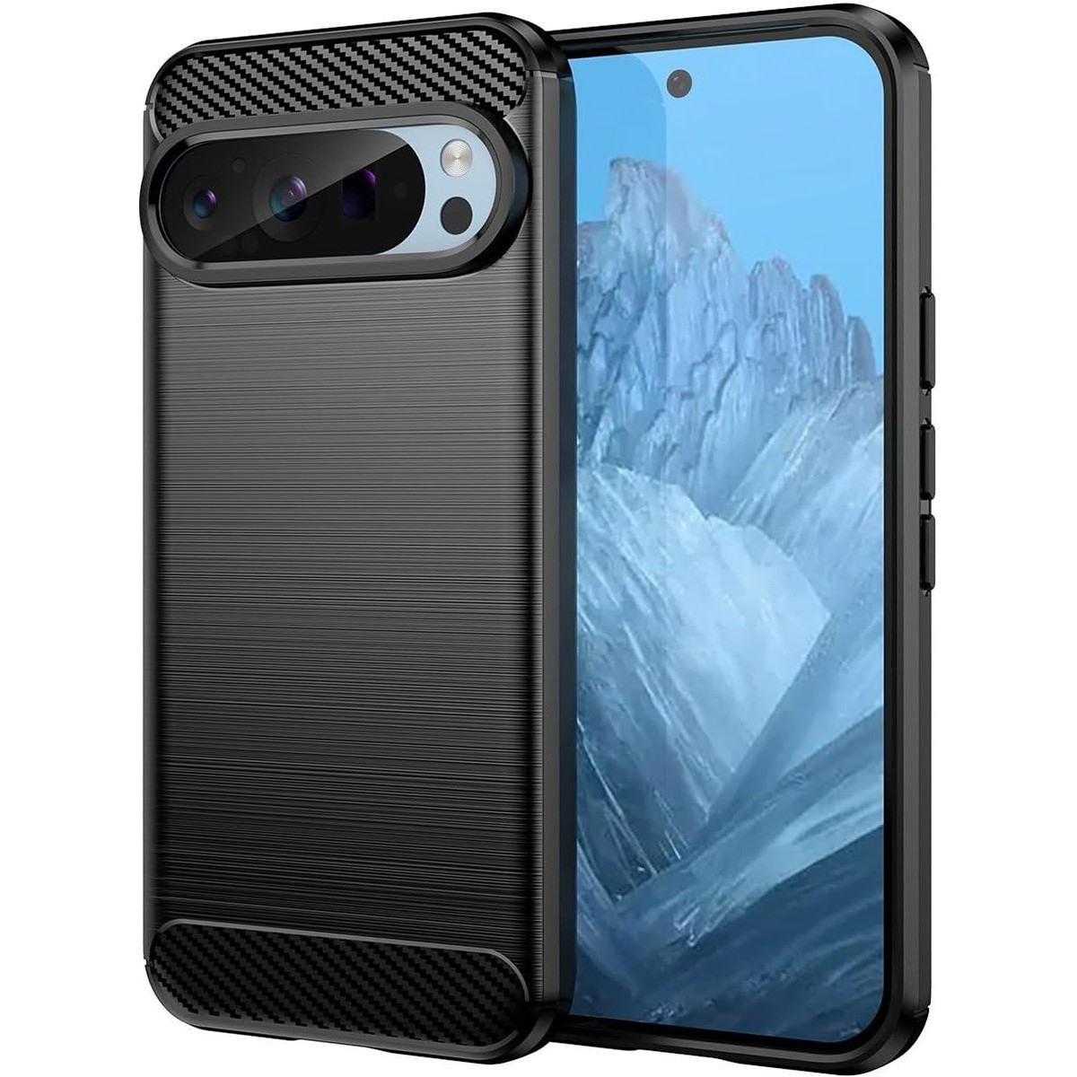 Funda Gel Tpu Tipo Carbon Negra para Google Pixel 9  / 9 Pro 5G