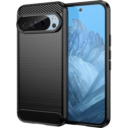 Funda Gel Tpu Tipo Carbon Negra para Google Pixel 9  / 9 Pro 5G