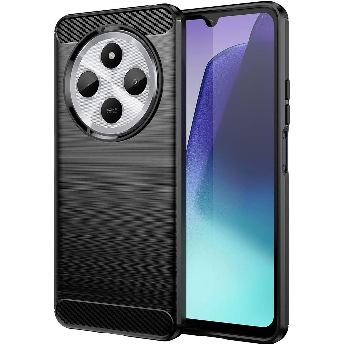 Funda Gel Tpu Tipo Carbon Negra para Xiaomi Redmi 14C