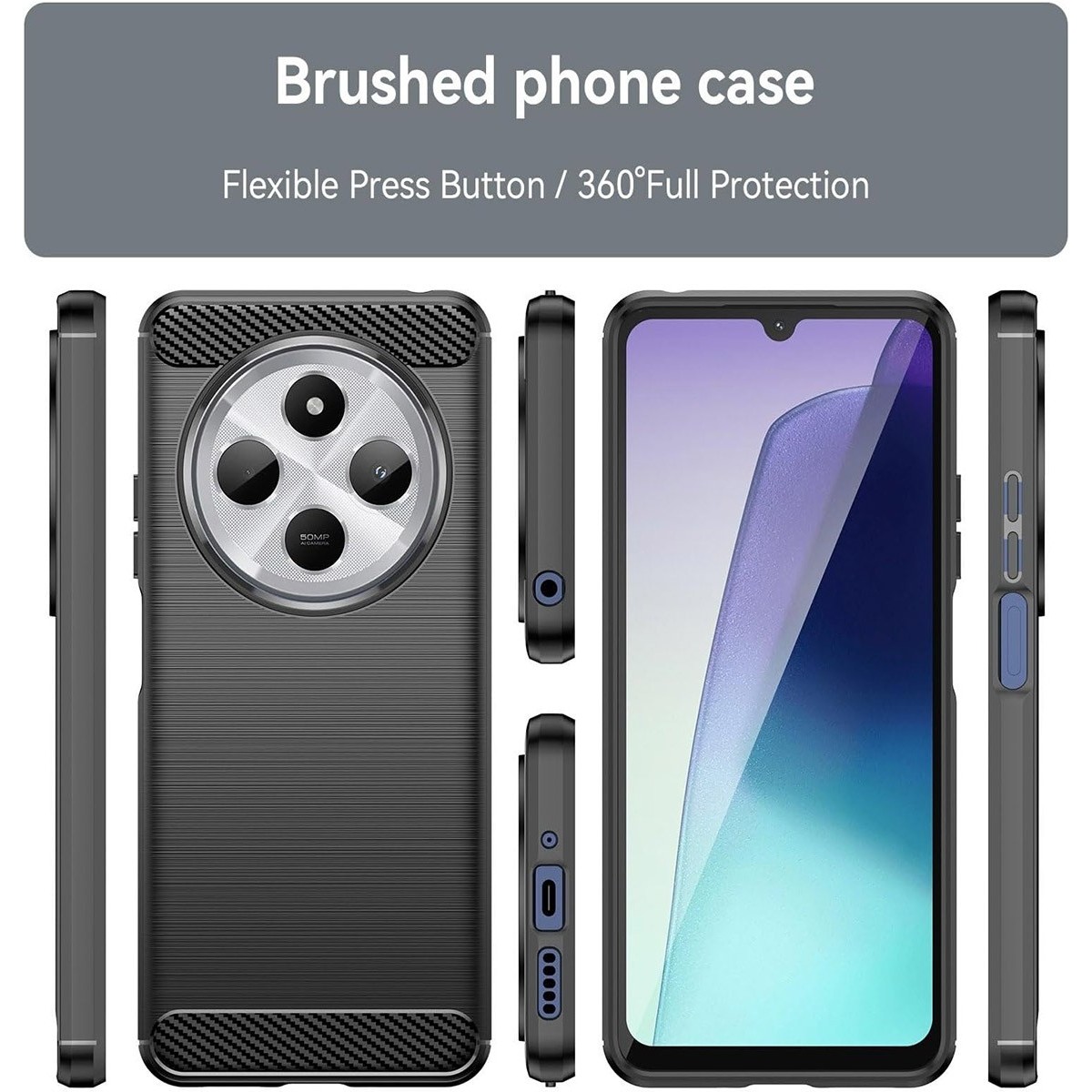 Funda Gel Tpu Tipo Carbon Negra para Xiaomi Redmi 14C