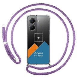 Personaliza tu Funda Colgante Transparente para Xiaomi Poco X7 Pro 5G con Cordon Morado Dibujo Personalizada