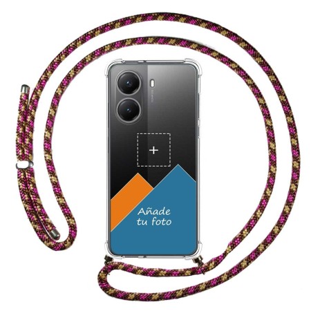 Personaliza tu Funda Colgante Transparente para Xiaomi Poco X7 Pro 5G con Cordon Rosa / Dorado Dibujo Personalizada