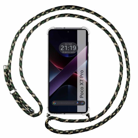 Funda Colgante Transparente para Xiaomi Poco X7 Pro 5G con Cordon Verde / Dorado