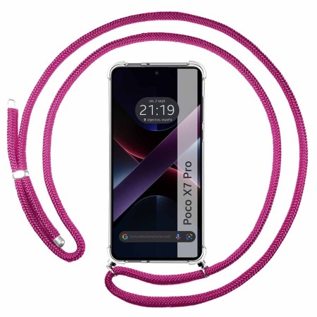 Funda Colgante Transparente para Xiaomi Poco X7 Pro 5G con Cordon Rosa Fucsia