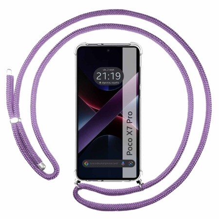 Funda Colgante Transparente para Xiaomi Poco X7 Pro 5G con Cordon Morado
