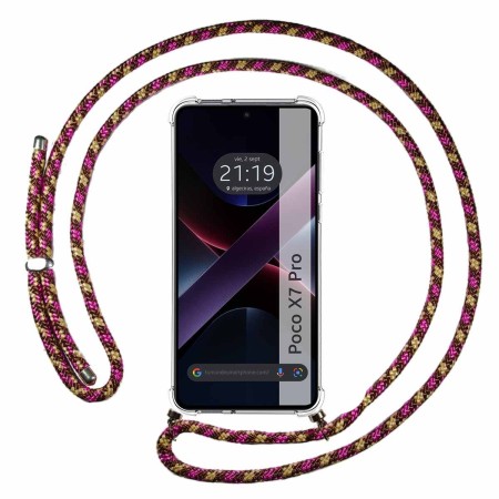 Funda Colgante Transparente para Xiaomi Poco X7 Pro 5G con Cordon Rosa / Dorado