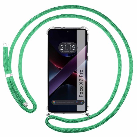 Funda Colgante Transparente para Xiaomi Poco X7 Pro 5G con Cordon Verde Agua