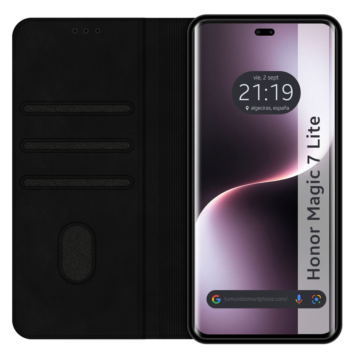 Funda Libro de Polipiel con tarjetero para Huawei Honor Magic 7 Lite 5G color Negra