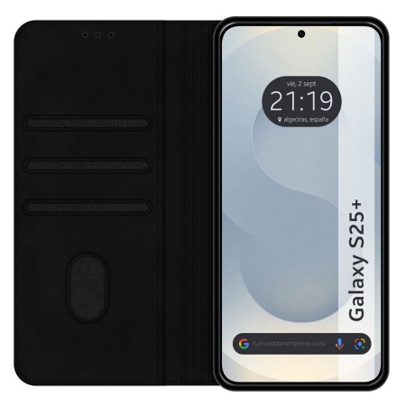 Funda Libro de Polipiel con tarjetero para Samsung Galaxy S25+ Plus 5G color Negra