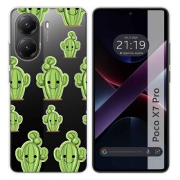 Funda Silicona Transparente para Xiaomi Poco X7 Pro 5G diseño Cactus Dibujos