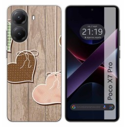 Funda Silicona para Xiaomi Poco X7 Pro 5G diseño Corazones Madera Dibujos