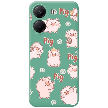 Funda Silicona Líquida Verde para Xiaomi Poco X7 Pro 5G diseño Cerdos Dibujos