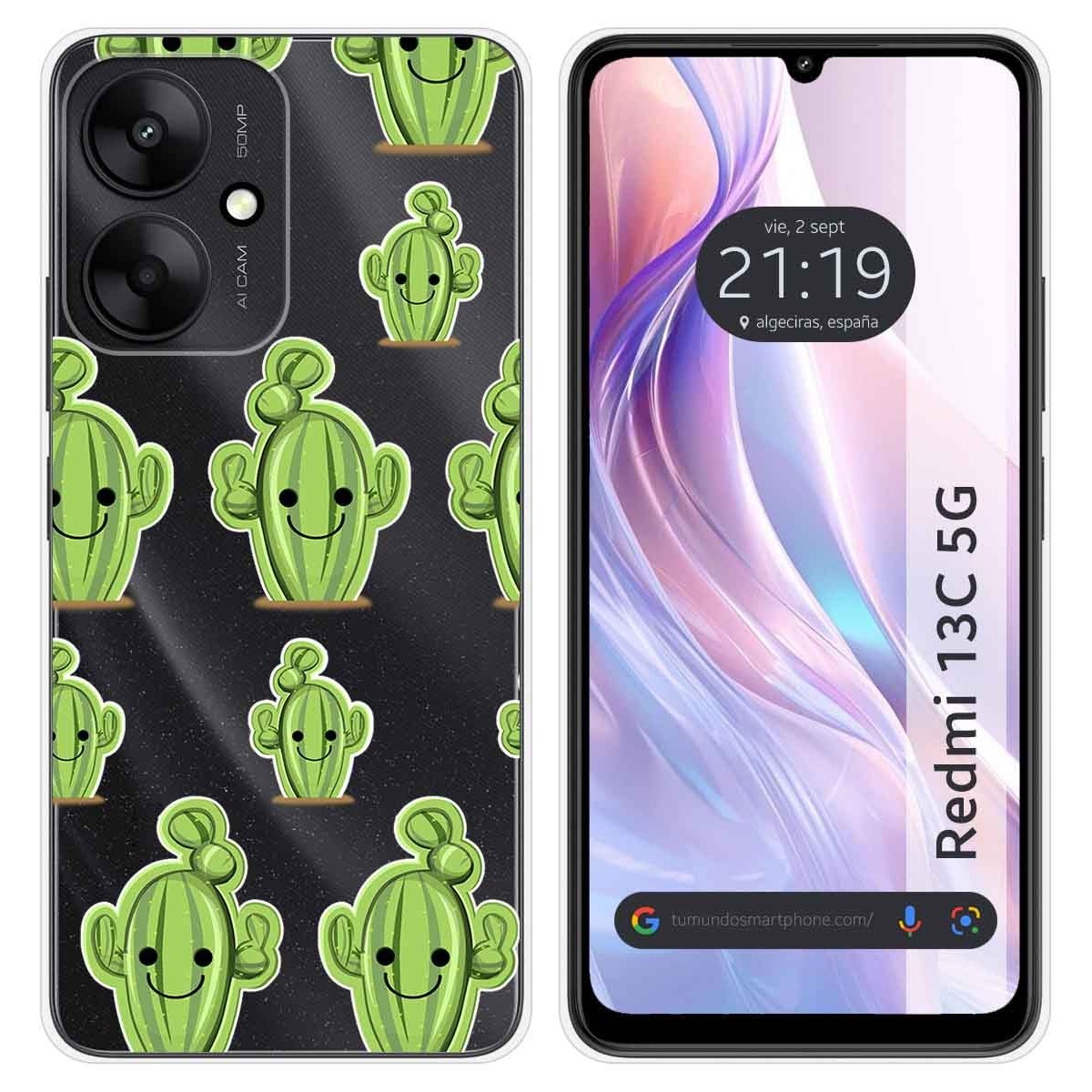 Funda Silicona Transparente para Xiaomi Redmi 13C 5G diseño Cactus Dibujos