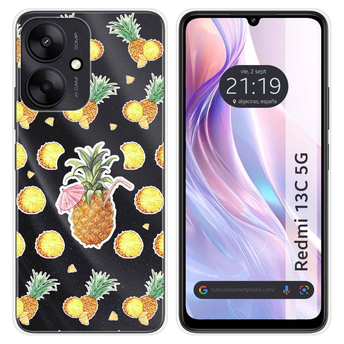 Funda Silicona Transparente para Xiaomi Redmi 13C 5G diseño Piña Dibujos